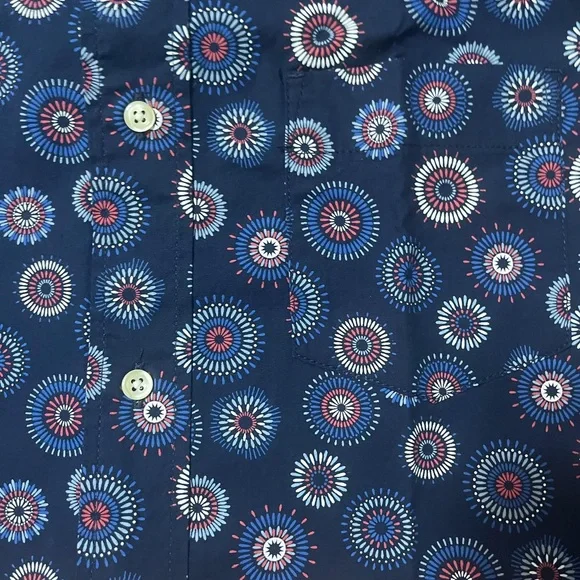 Crewcuts Button Down Shirt in Blue and Red with Festive Medallion Design - Picture 3 of 3
